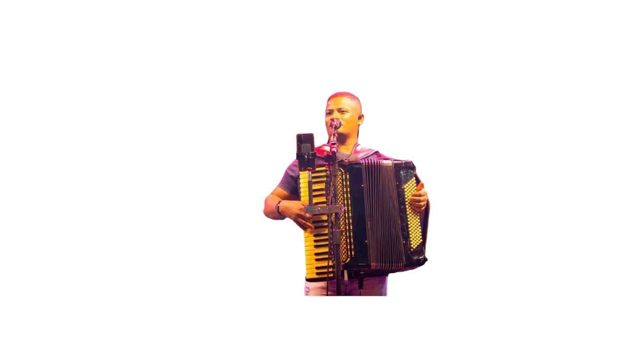 Mestre Nonô tocando sanfona (acordeon) no palco